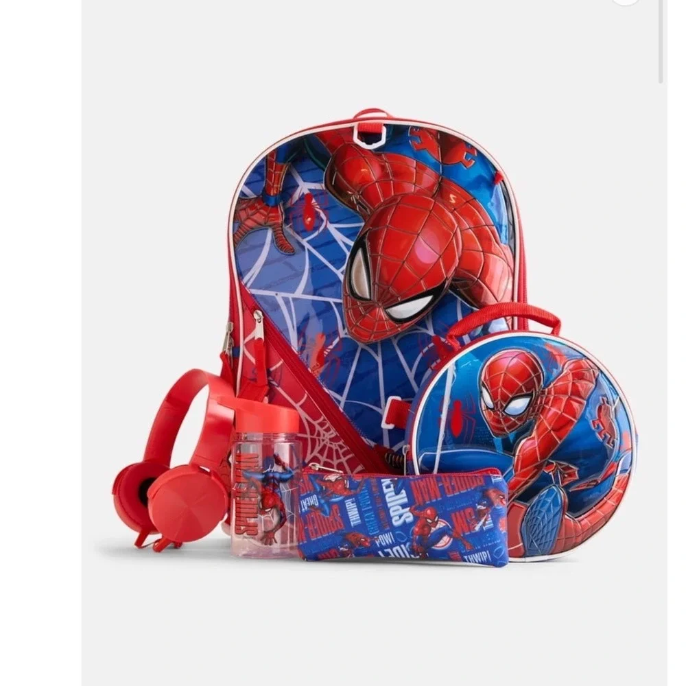 Marvel Spider-Man 6-Piece Light Up Backpack Set Lunch Box Headphones New